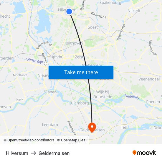 Hilversum to Geldermalsen map