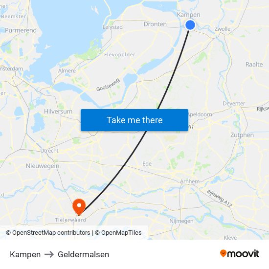 Kampen to Geldermalsen map