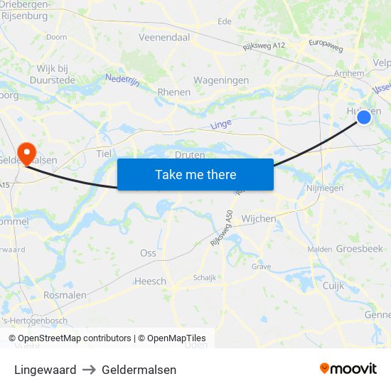 Lingewaard to Geldermalsen map