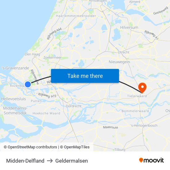 Midden-Delfland to Geldermalsen map