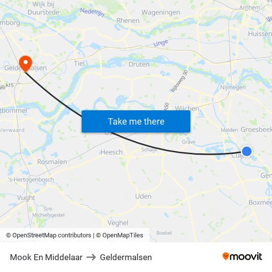 Mook En Middelaar to Geldermalsen map