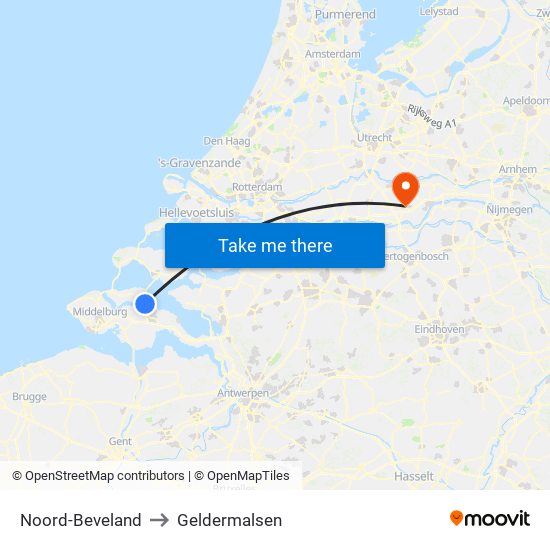 Noord-Beveland to Geldermalsen map