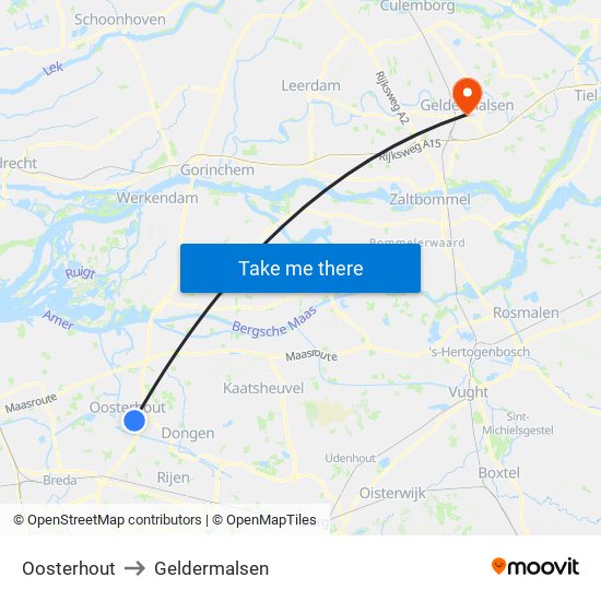Oosterhout to Geldermalsen map