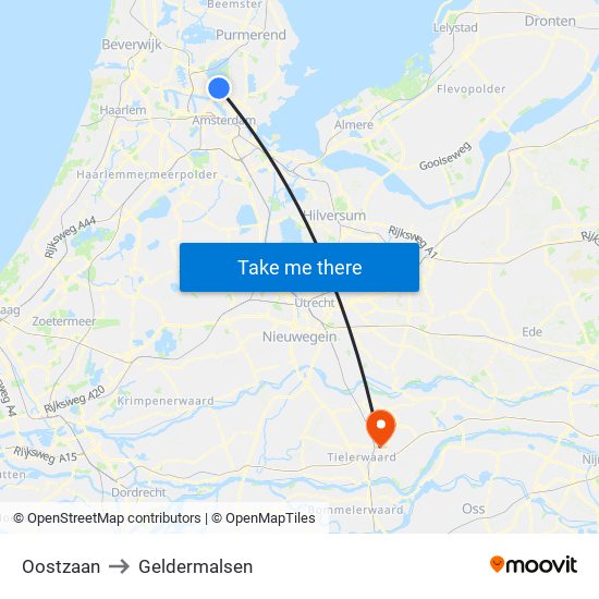 Oostzaan to Geldermalsen map