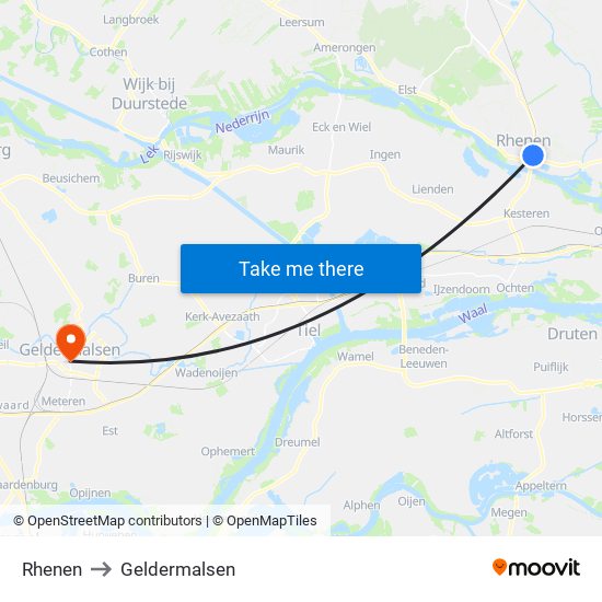 Rhenen to Geldermalsen map