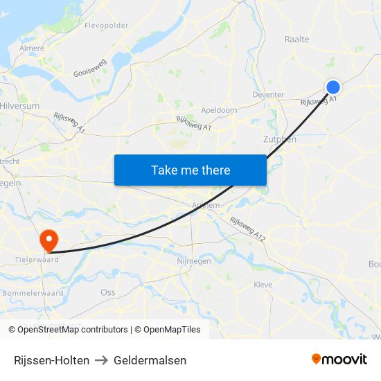 Rijssen-Holten to Geldermalsen map