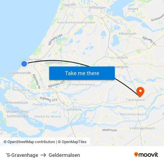 'S-Gravenhage to Geldermalsen map