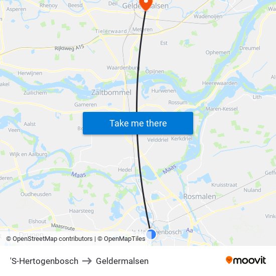 'S-Hertogenbosch to Geldermalsen map