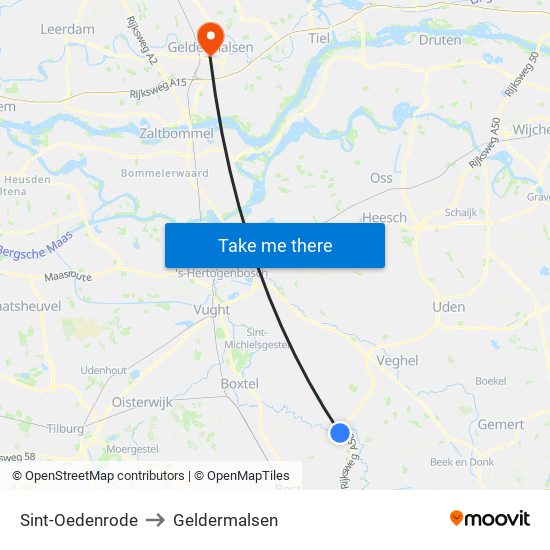 Sint-Oedenrode to Geldermalsen map