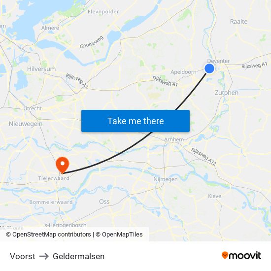 Voorst to Geldermalsen map