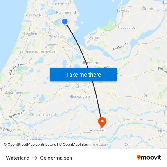 Waterland to Geldermalsen map