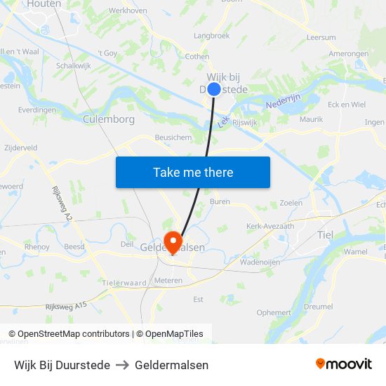 Wijk Bij Duurstede to Geldermalsen map