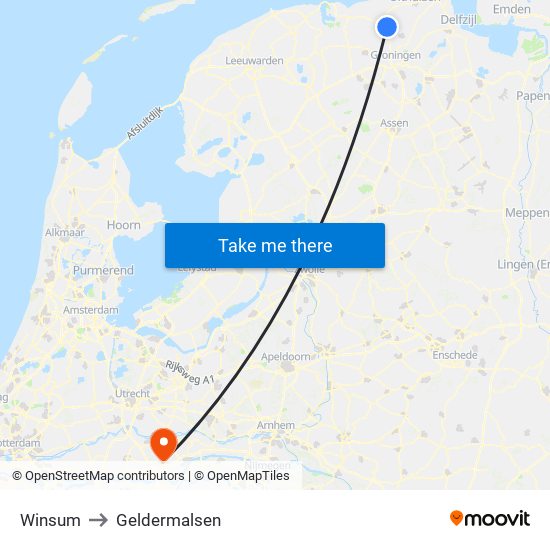 Winsum to Geldermalsen map