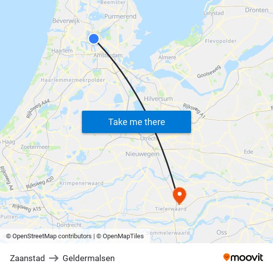 Zaanstad to Geldermalsen map
