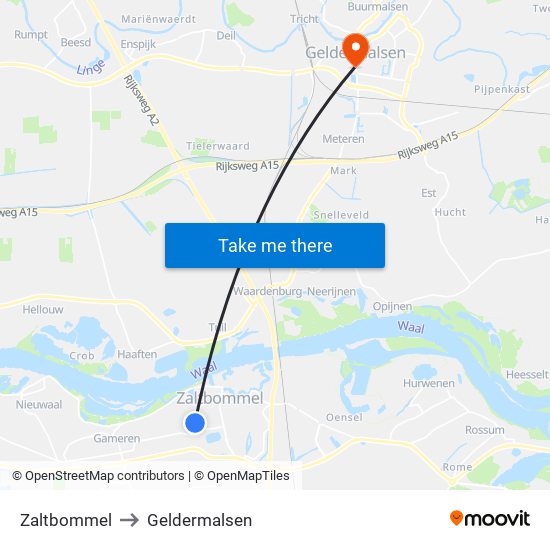 Zaltbommel to Geldermalsen map