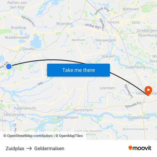 Zuidplas to Geldermalsen map