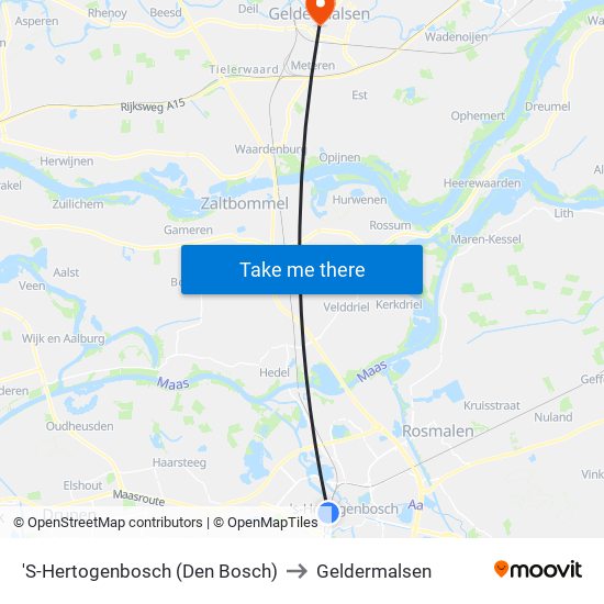 'S-Hertogenbosch (Den Bosch) to Geldermalsen map