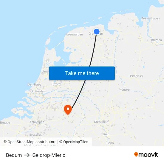 Bedum to Geldrop-Mierlo map