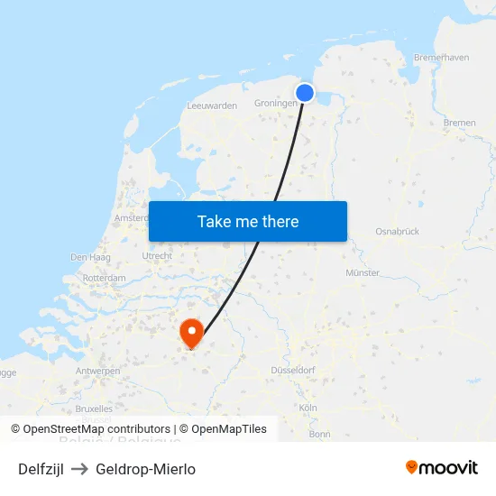 Delfzijl to Geldrop-Mierlo map