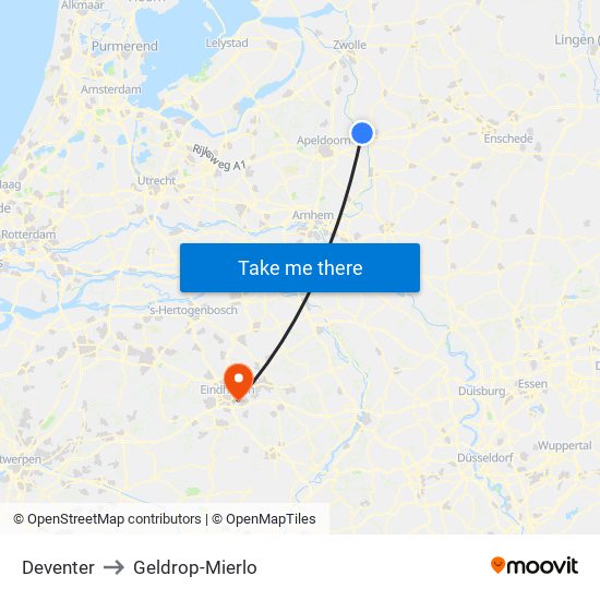 Deventer to Geldrop-Mierlo map