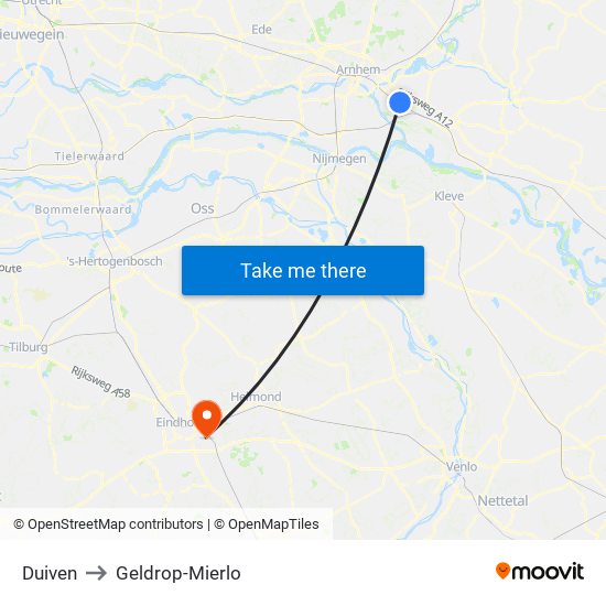 Duiven to Geldrop-Mierlo map