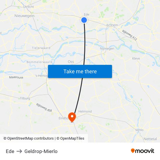 Ede to Geldrop-Mierlo map