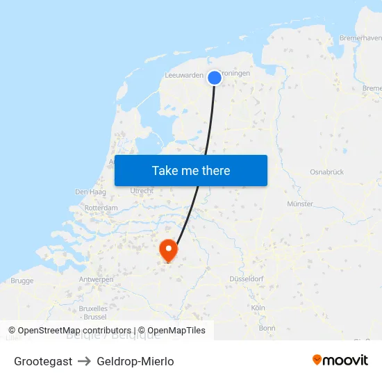 Grootegast to Geldrop-Mierlo map