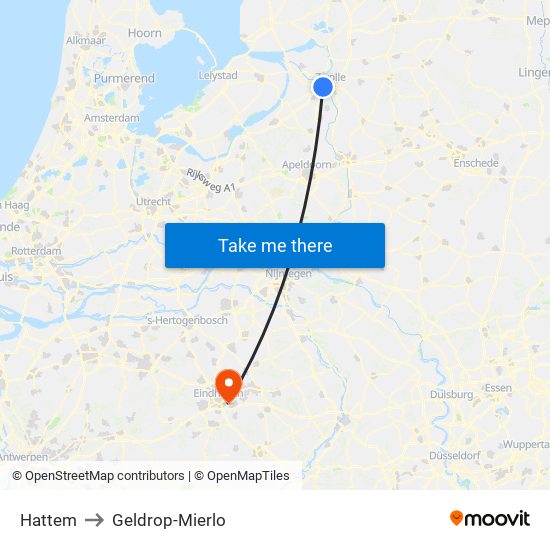 Hattem to Geldrop-Mierlo map