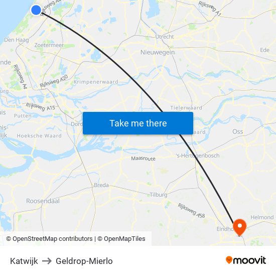 Katwijk to Geldrop-Mierlo map
