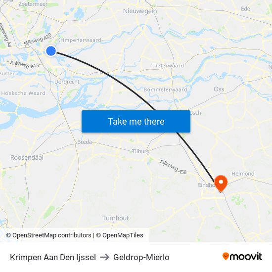 Krimpen Aan Den Ijssel to Geldrop-Mierlo map