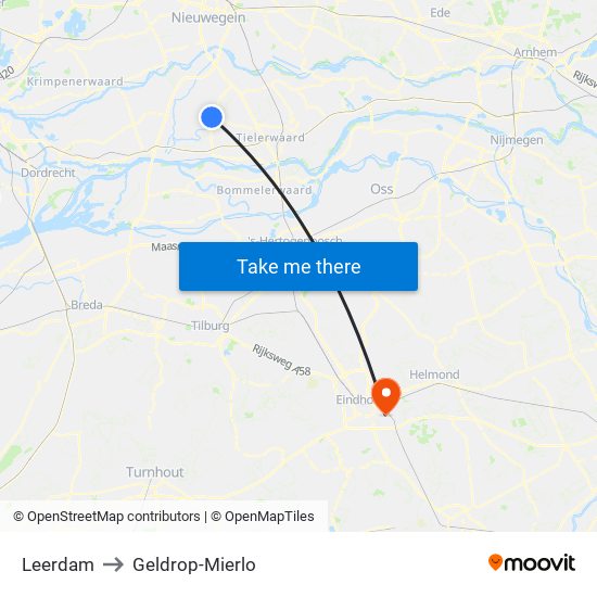 Leerdam to Geldrop-Mierlo map