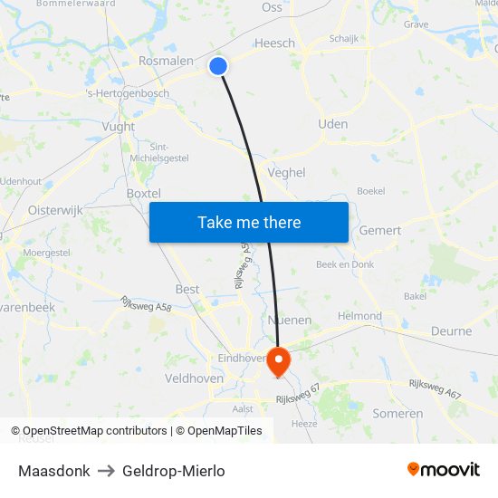 Maasdonk to Geldrop-Mierlo map