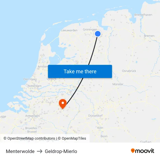 Menterwolde to Geldrop-Mierlo map