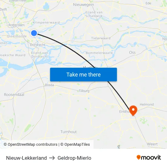 Nieuw-Lekkerland to Geldrop-Mierlo map