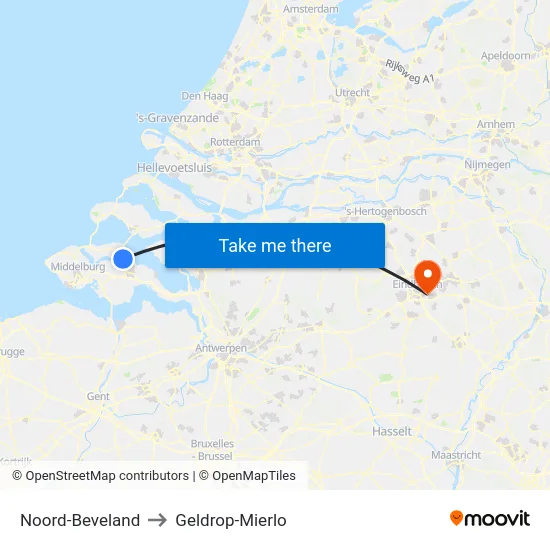 Noord-Beveland to Geldrop-Mierlo map