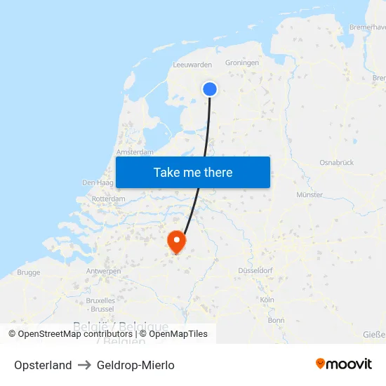 Opsterland to Geldrop-Mierlo map