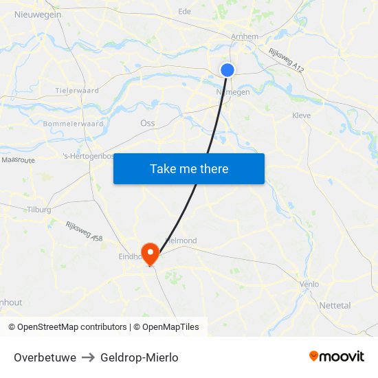 Overbetuwe to Geldrop-Mierlo map