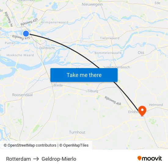 Rotterdam to Geldrop-Mierlo map