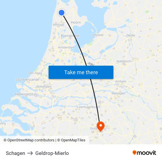 Schagen to Geldrop-Mierlo map