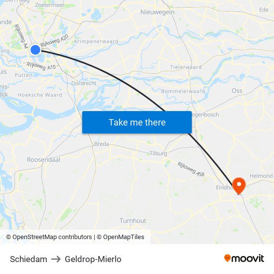 Schiedam to Geldrop-Mierlo map