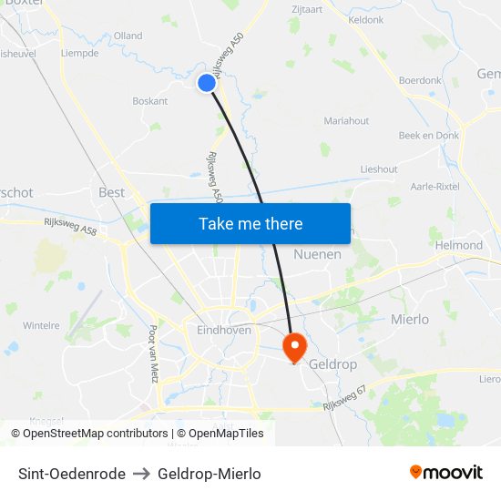 Sint-Oedenrode to Geldrop-Mierlo map