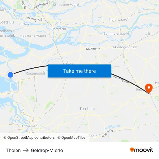 Tholen to Geldrop-Mierlo map