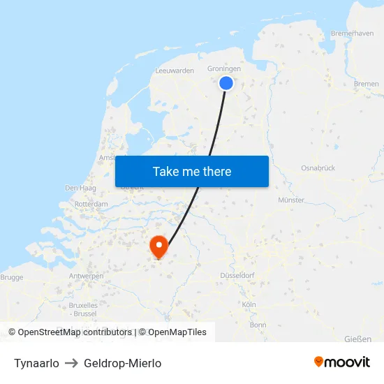 Tynaarlo to Geldrop-Mierlo map