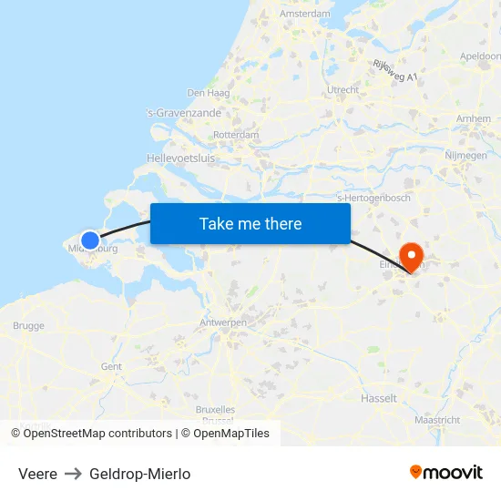 Veere to Geldrop-Mierlo map