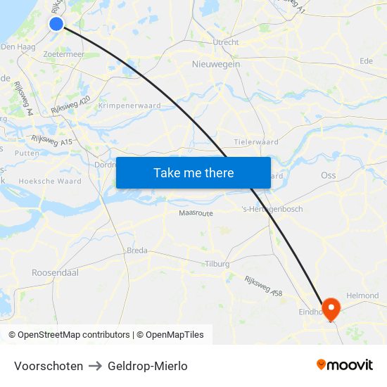 Voorschoten to Geldrop-Mierlo map