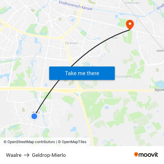 Waalre to Geldrop-Mierlo map
