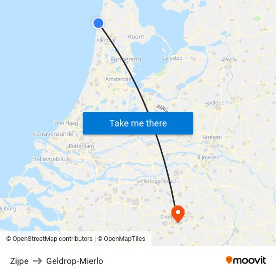 Zijpe to Geldrop-Mierlo map