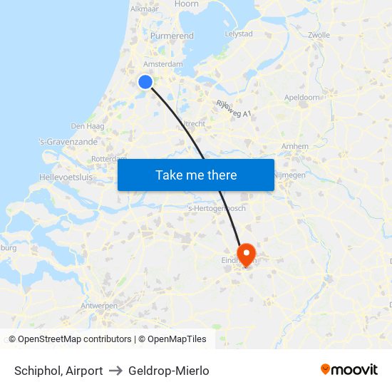 Schiphol, Airport to Geldrop-Mierlo map