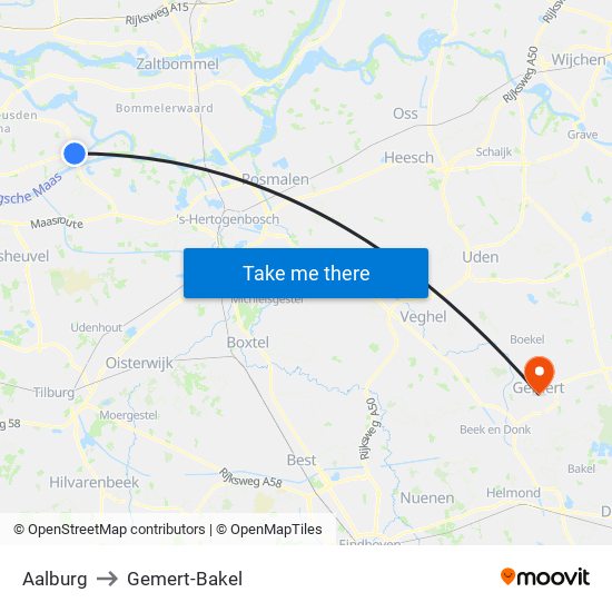 Aalburg to Gemert-Bakel map