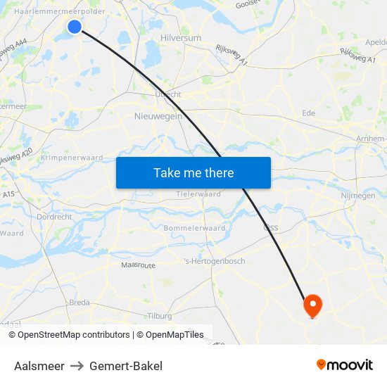 Aalsmeer to Gemert-Bakel map
